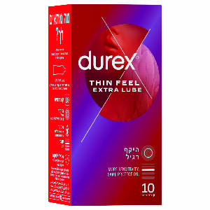 דורקס – קונדומים THIN FEEL EXTRA LUBE בתוספת מסכך לתחושה חלקה – 10 יחידות