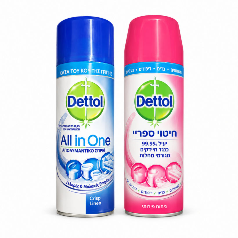 Dettol Blue And Pink Aerosol Cans